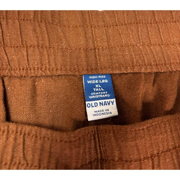 Old Navy High Rise Wide Leg Pants Linen Rayon Blend Size XL Tall Brown Elastic W - Picture 8 of 10